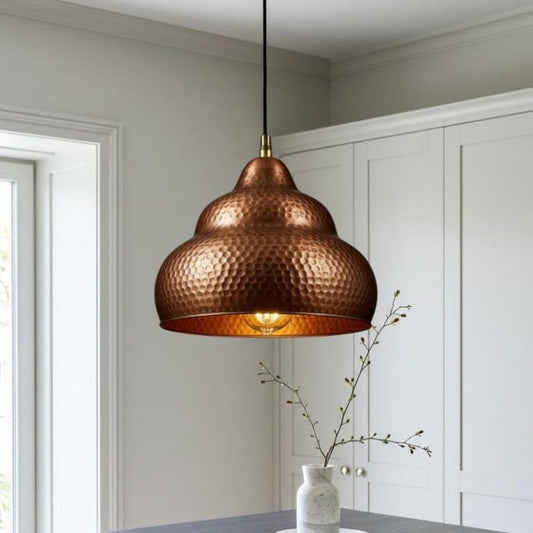 Hammered Copper Onion Dome Pendant Light, Handmade Moroccan Copper Kitchen Island Chandelier, Rustic Boho Farmhouse Hanging Ceiling Light Fixture