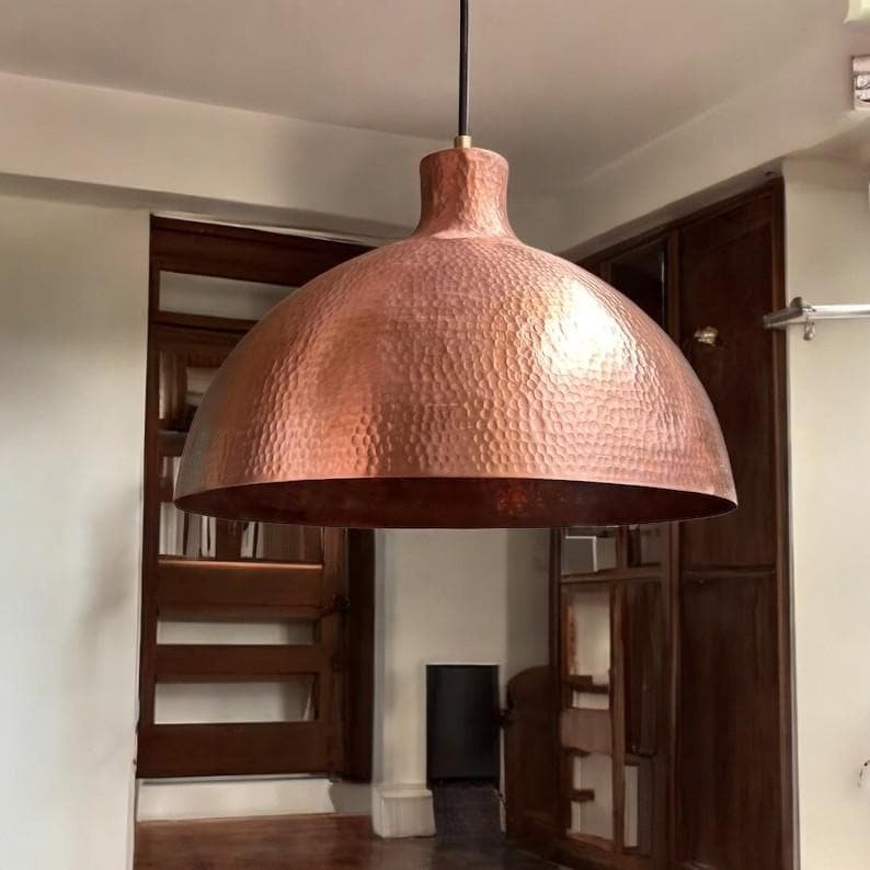 Hammered Copper Dome Pendant Light, Handmade Moroccan Copper Kitchen Island Chandelier, Rustic Rose Copper Hanging Lamp, Boho Farmhouse Ceiling Light Fixture