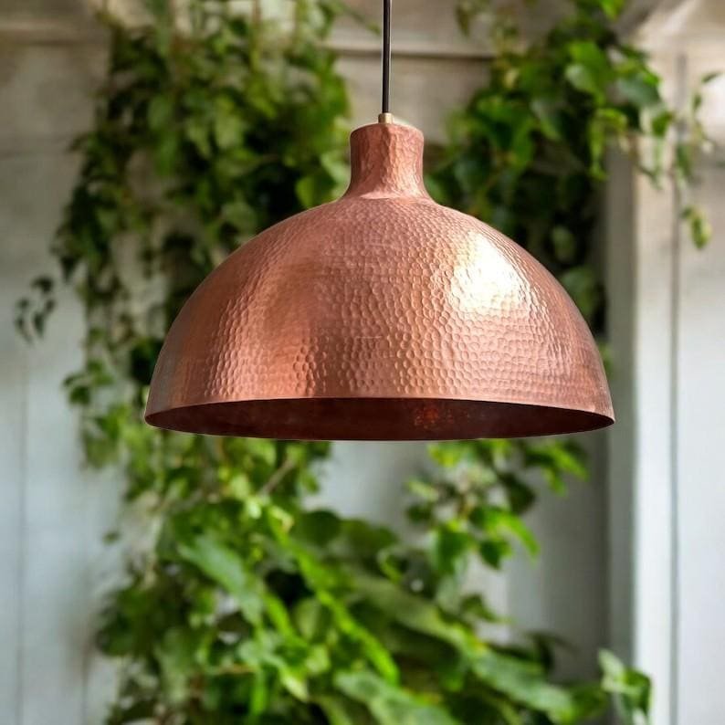 Hammered Copper Dome Pendant Light, Handmade Moroccan Copper Kitchen Island Chandelier, Rustic Rose Copper Hanging Lamp, Boho Farmhouse Ceiling Light Fixture