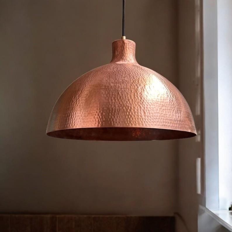 Hammered Copper Dome Pendant Light, Handmade Moroccan Copper Kitchen Island Chandelier, Rustic Rose Copper Hanging Lamp, Boho Farmhouse Ceiling Light Fixture