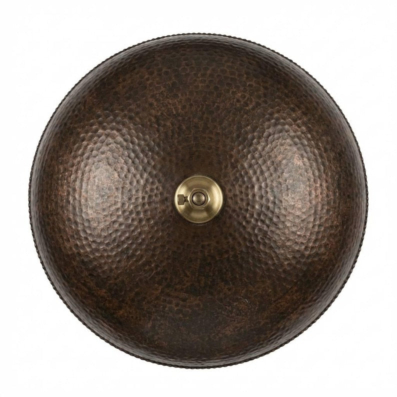 Handmade Moroccan Brass Dome Pendant Light – Hammered Dark Bronze and Copper Brass Hanging Lamp with Scalloped Edge, Rustic Boho Ceiling Light for Kitchen Island, Dining Room & Living Room