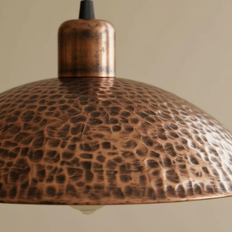 Set of 2 Handmade Moroccan Brass Pendant Lights – Hammered Dark Copper Wide Dome Ceiling Lamps, Rustic Kitchen Island & Dining Room Lighting