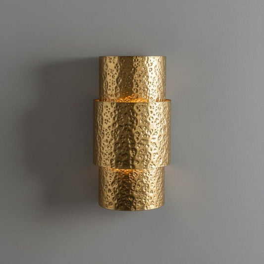 Handmade Moroccan Brass Wall Sconce – Hammered Gold Brass Tiered Wall Light with Up and Down Glow, Modern Art Deco Lamp for Bedroom, Hallway, Entryway & Living Room