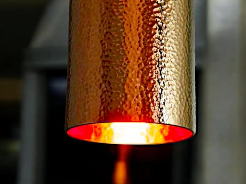 Handmade Moroccan Brass Cylinder Pendant Light – Hammered Gold Ceiling Lamp with Warm Copper Interior and Modern Artisan Design