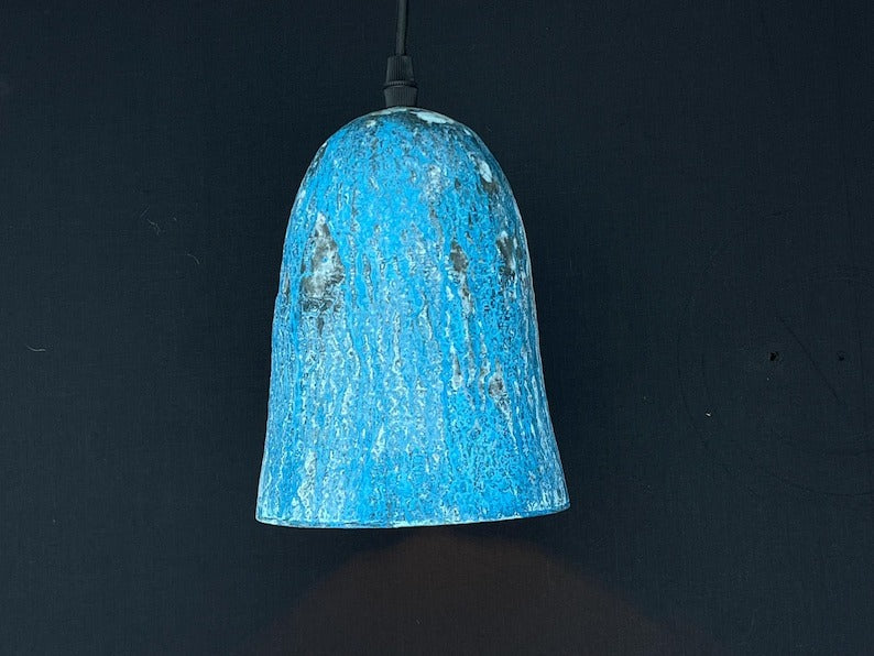 Handmade Moroccan Brass Pendant Light – Blue Patina Bell Ceiling Lamp with Hammered Texture, Rustic Aged Finish & Modern Artisan Design