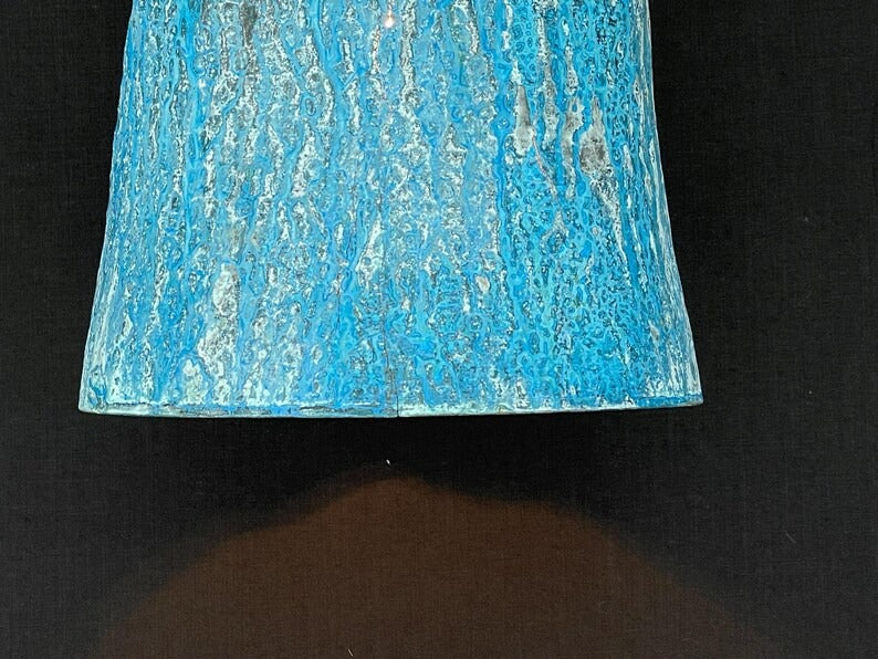 Handmade Moroccan Brass Pendant Light – Blue Patina Bell Ceiling Lamp with Hammered Texture, Rustic Aged Finish & Modern Artisan Design