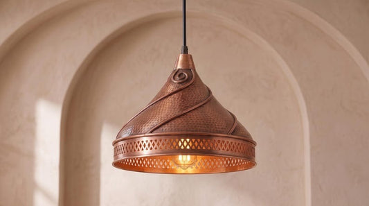 Handmade Brass Moroccan Pendant Light – Copper Finish Spiral Dome Hanging Lamp, Hammered Brass Kitchen Island Pendant, Boho Farmhouse Ceiling Light Fixture