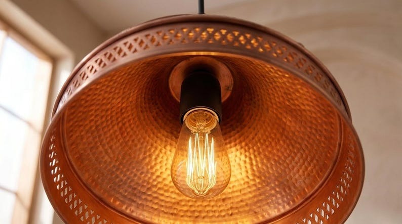 Handmade Brass Moroccan Pendant Light – Copper Finish Spiral Dome Hanging Lamp, Hammered Brass Kitchen Island Pendant, Boho Farmhouse Ceiling Light Fixture