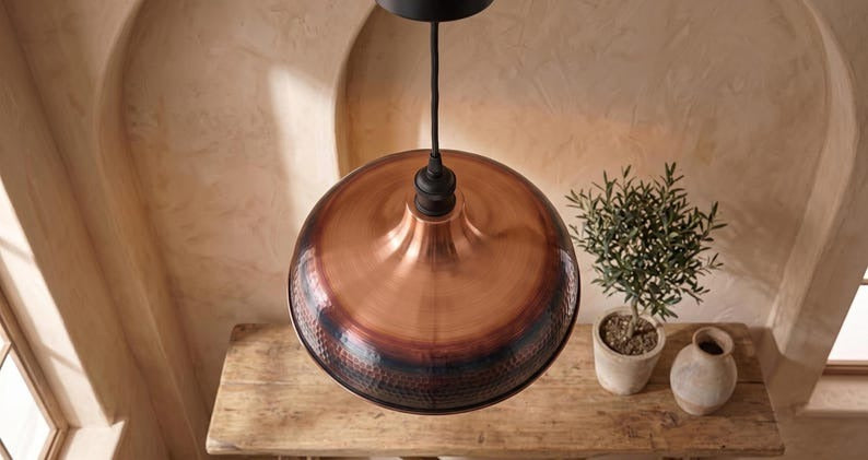 Handmade Brass Moroccan Pendant Light – Copper & Black Hammered Brass Dome Hanging Lamp, Rustic Kitchen Island Ceiling Light Fixture