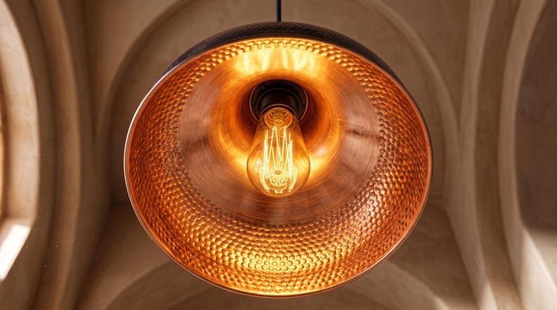 Handmade Brass Moroccan Pendant Light – Copper & Black Hammered Brass Dome Hanging Lamp, Rustic Kitchen Island Ceiling Light Fixture