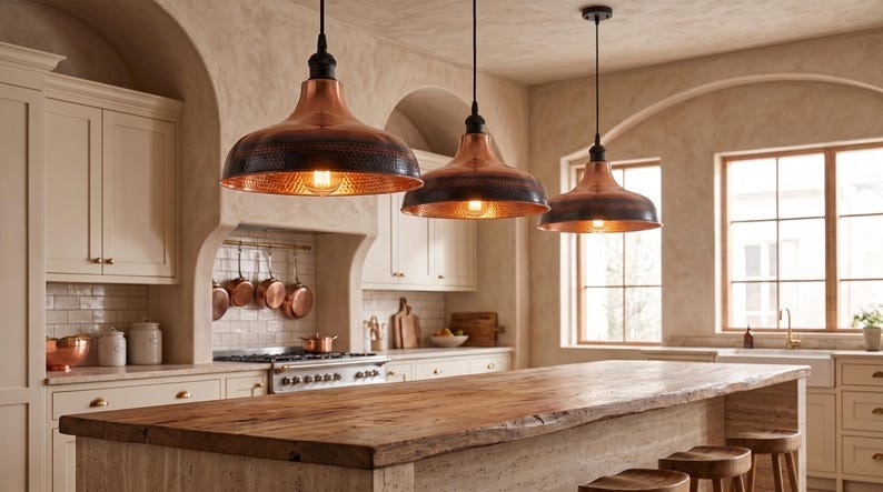Handmade Brass Moroccan Pendant Light – Copper & Black Hammered Brass Dome Hanging Lamp, Rustic Kitchen Island Ceiling Light Fixture