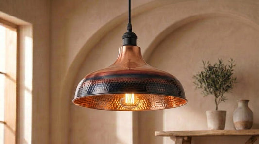 Handmade Brass Moroccan Pendant Light – Copper & Black Hammered Brass Dome Hanging Lamp, Rustic Kitchen Island Ceiling Light Fixture