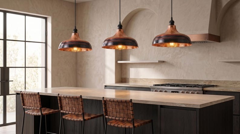 Handmade Brass Moroccan Pendant Light – Copper & Black Hammered Brass Dome Hanging Lamp, Rustic Kitchen Island Ceiling Light Fixture