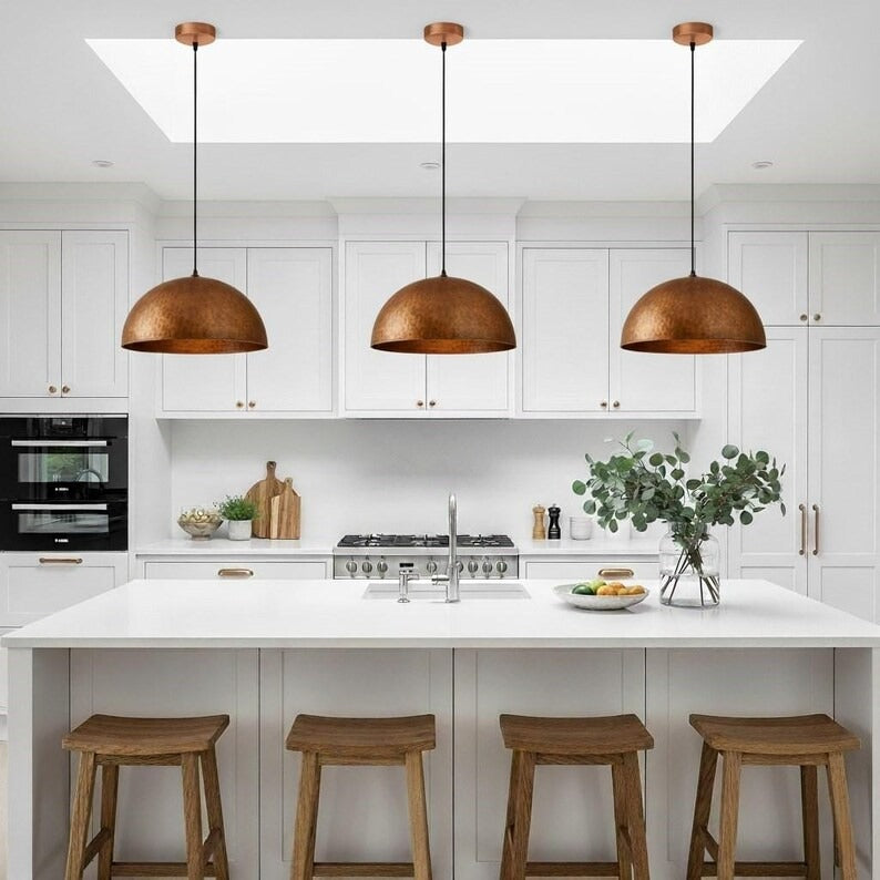 Handmade Hammered Brass Pendant Light – Moroccan Large Dome Hanging Lamp for Kitchen Island, Dining Room, Living Room & Rustic Boho Home Decor