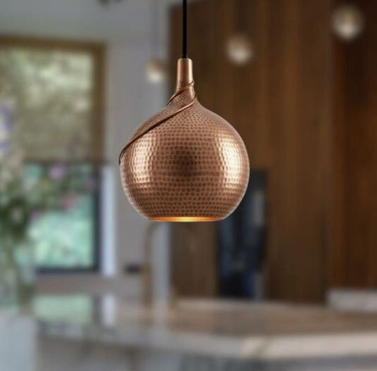 Handmade Hammered Brass Pendant Light – Moroccan Teardrop Copper Brass Hanging Lamp for Kitchen Island, Dining Room & Boho Home Décor