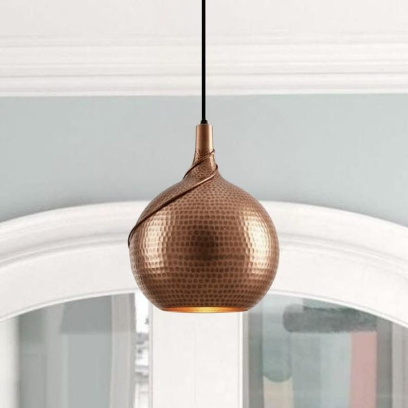 Handmade Hammered Brass Pendant Light – Moroccan Teardrop Copper Brass Hanging Lamp for Kitchen Island, Dining Room & Boho Home Décor