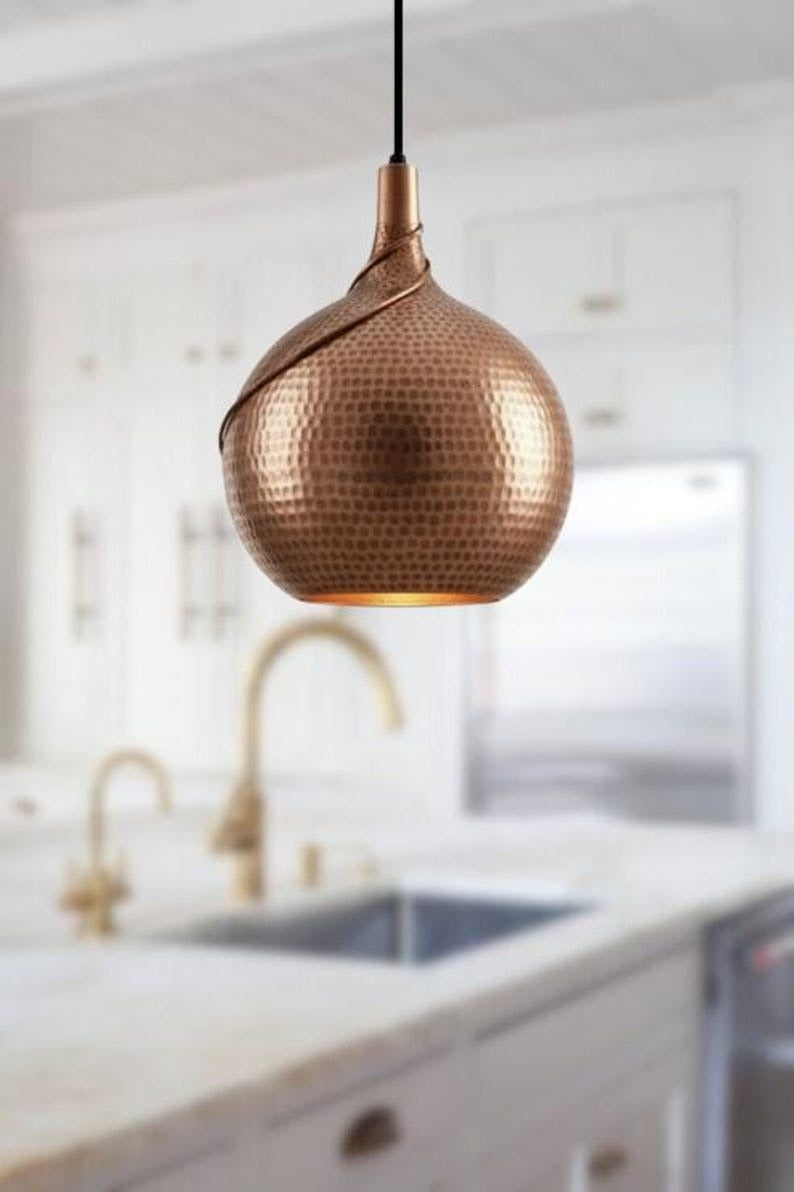 Handmade Hammered Brass Pendant Light – Moroccan Teardrop Copper Brass Hanging Lamp for Kitchen Island, Dining Room & Boho Home Décor