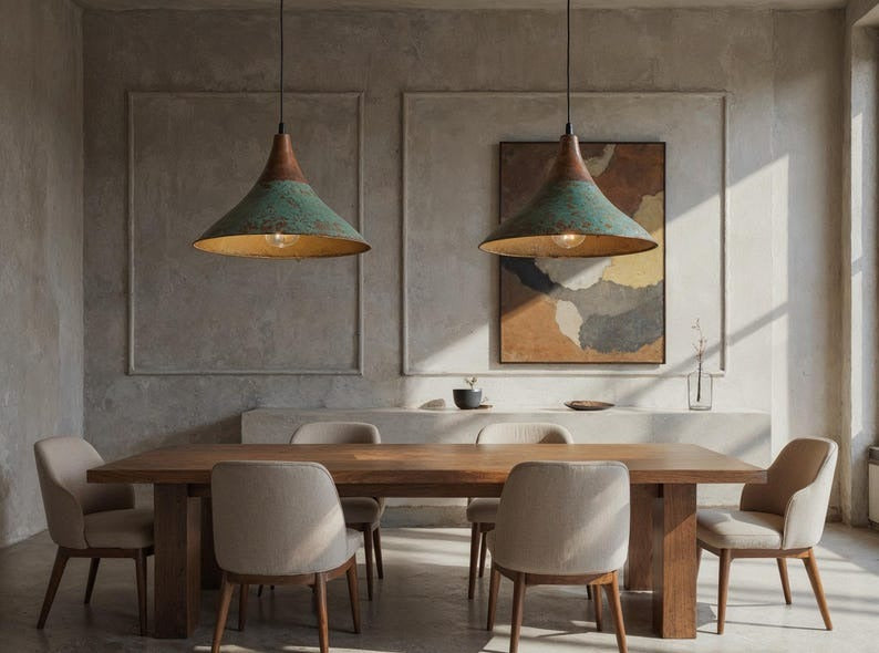 Green Patina Copper Cone Pendant Light, Handmade Moroccan Verdigris Hanging Lamp, Rustic Copper Kitchen Island Chandelier, Boho Farmhouse Ceiling Light Fixture