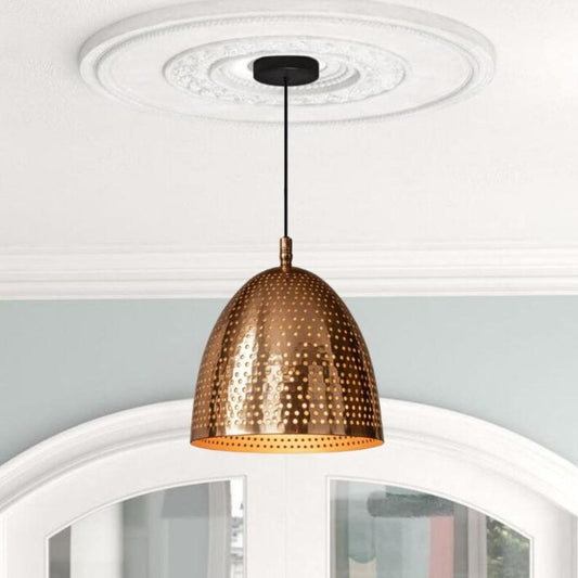 Handmade Perforated Brass Pendant Light – Moroccan Copper Dome Pendant Lamp with Round Cutouts for Kitchen Island, Dining Room & Boho Home Décor