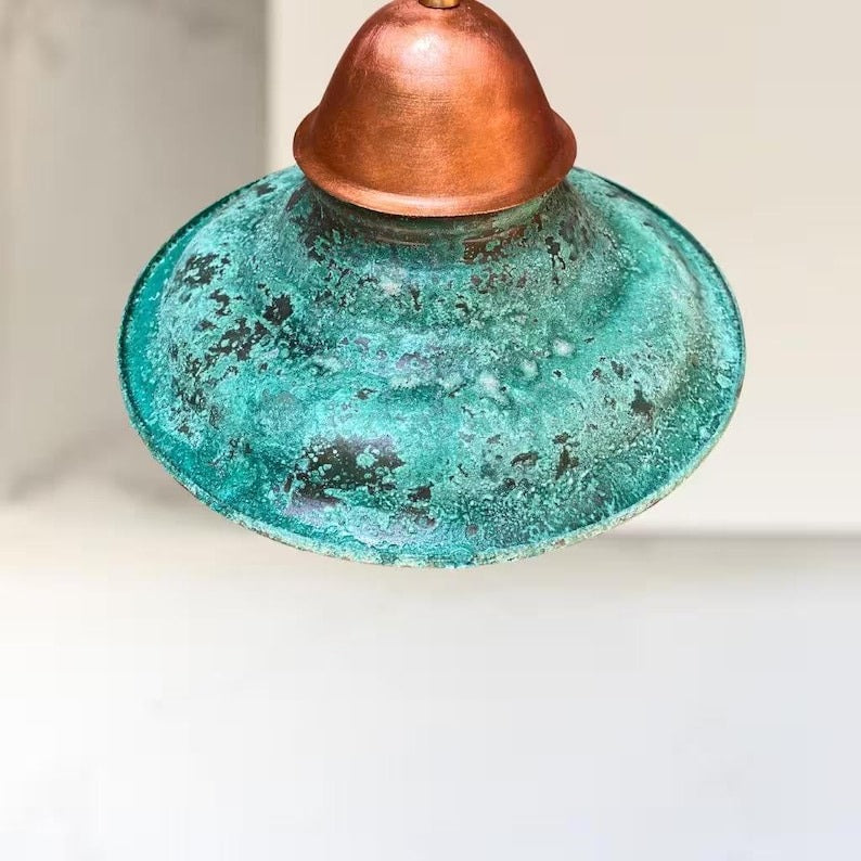 Handmade Moroccan Brass Pendant Light – Verdigris Patina Industrial Dome Ceiling Lamp, Aged Copper Brass Hanging Light for Kitchen Island & Dining Room