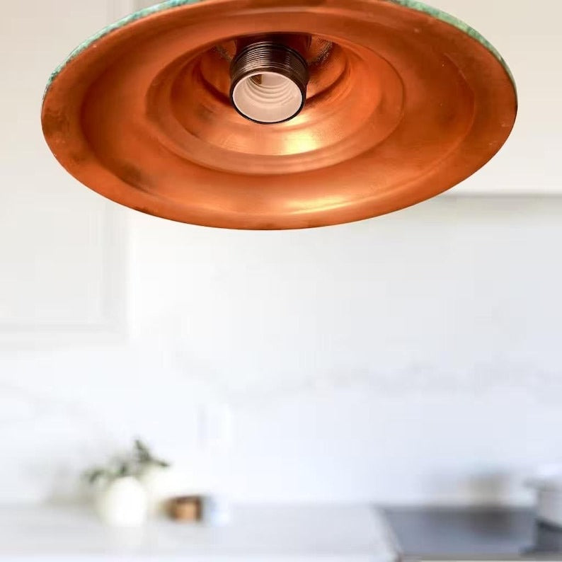 Handmade Moroccan Brass Pendant Light – Verdigris Patina Industrial Dome Ceiling Lamp, Aged Copper Brass Hanging Light for Kitchen Island & Dining Room