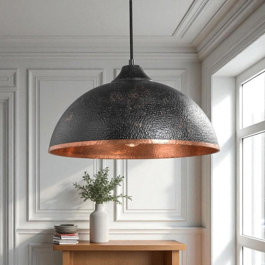 Moroccan Brass Black Hammered Dome Pendant Light, Handmade Brass Copper Interior Hanging Lamp, Rustic Boho Kitchen Island Chandelier, Modern Farmhouse Ceiling Light Fixture