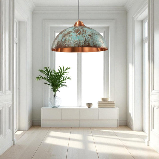 Moroccan Brass Turquoise Patina Dome Pendant Light, Handmade Copper Interior Brass Hanging Lamp, Boho Coastal Kitchen Island Chandelier, Rustic Antique Brass Ceiling Light Fixture