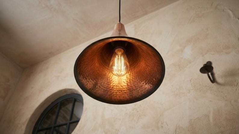 Handmade Moroccan Brass Pendant Light – Hammered Copper Finish Cone Ceiling Lamp, Rustic Kitchen Island & Dining Room Lighting