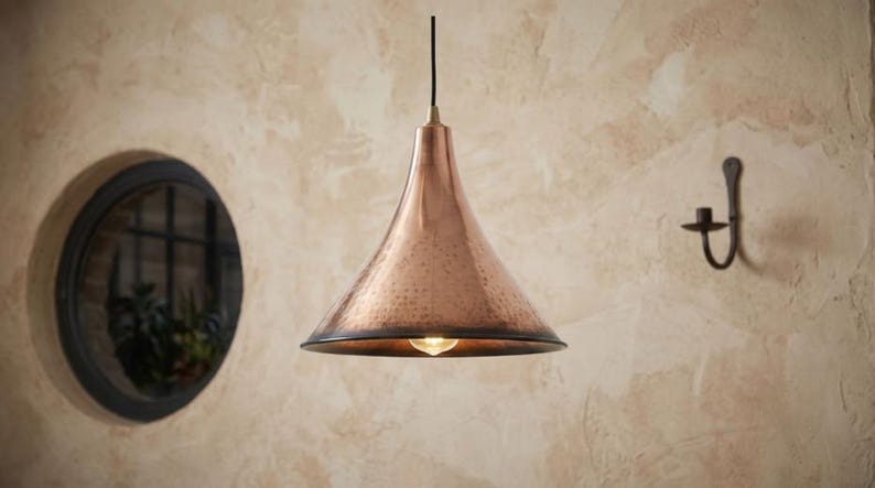 Handmade Moroccan Brass Pendant Light – Hammered Copper Finish Cone Ceiling Lamp, Rustic Kitchen Island & Dining Room Lighting