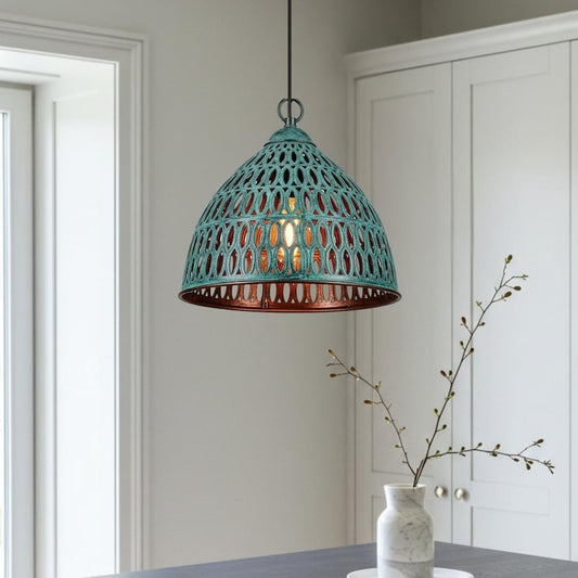 Verdigris Brass Lantern Pendant Light – Pierced Moroccan Bell Kitchen Island Chandelier