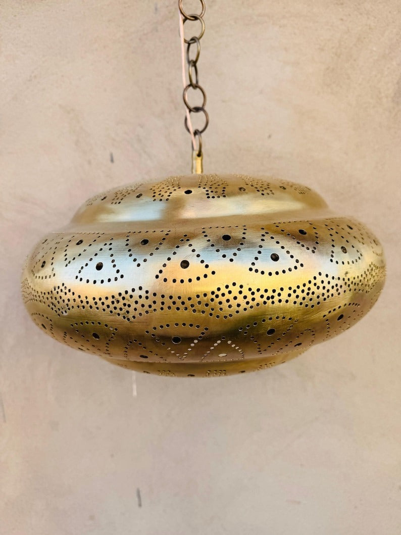 Moroccan Pierced Saucer Lantern Pendant Light, Handmade Moorish Shadow Chandelier, Boho Arabic Hanging Lamp, Rustic Filigree Ceiling Light Fixture