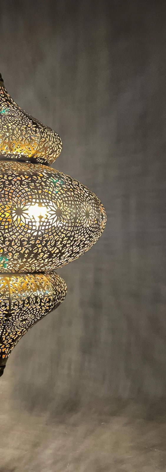 Handmade Moroccan Brass Pendant Light – Large Pierced Three-Tier Moorish Lantern, Ornate Floral Geometric Ceiling Light for Entryway, Dining Room & Living Room