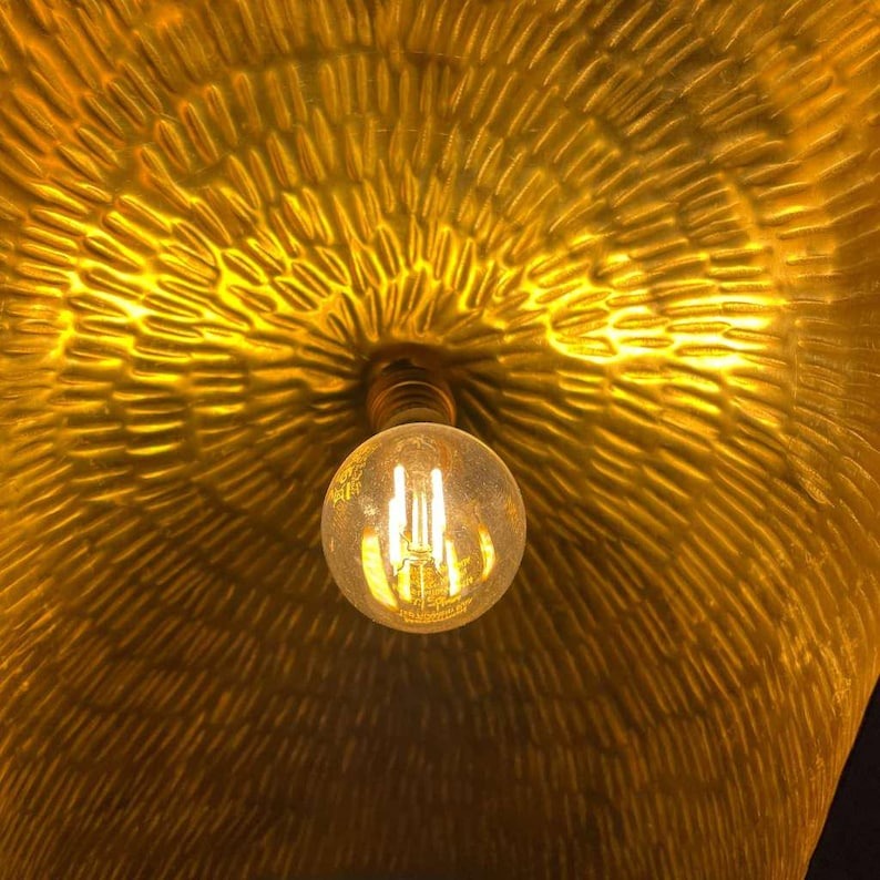 Handmade Moroccan Brass Pendant Light – Large Sculptural Wavy Ceiling Lamp, Hammered Gold Brass Statement Chandelier for Living Room & Dining Room