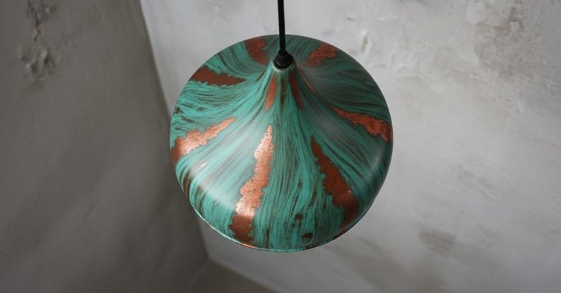 Handcrafted Green Patina Copper Pendant Light – Rustic Farmhouse Hanging Lamp, Vintage Industrial Ceiling Fixture, Copper Kitchen Island Lighting