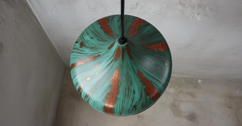Handcrafted Green Patina Copper Pendant Light – Rustic Farmhouse Hanging Lamp, Vintage Industrial Ceiling Fixture, Copper Kitchen Island Lighting