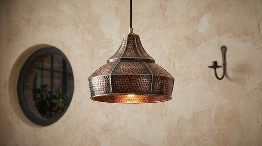 Handmade Moroccan Brass Pendant Light – Hammered Dark Copper Dome Ceiling Lamp, Rustic Kitchen Island & Dining Room Lighting