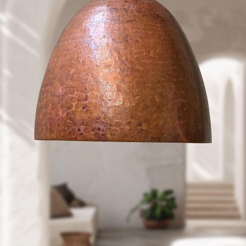 Hammered Copper Bell Pendant Light, Handmade Moroccan Copper Kitchen Island Chandelier, Rustic Rose Copper Hanging Lamp, Boho Farmhouse Ceiling Light Fixture