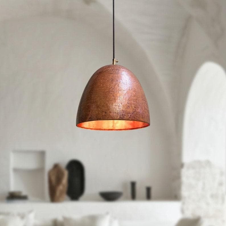 Hammered Copper Bell Pendant Light, Handmade Moroccan Copper Kitchen Island Chandelier, Rustic Rose Copper Hanging Lamp, Boho Farmhouse Ceiling Light Fixture