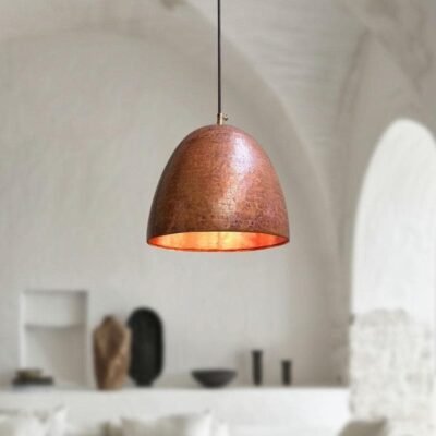 Hammered Copper Bell Pendant Light, Handmade Moroccan Copper Kitchen Island Chandelier, Rustic Rose Copper Hanging Lamp, Boho Farmhouse Ceiling Light Fixture