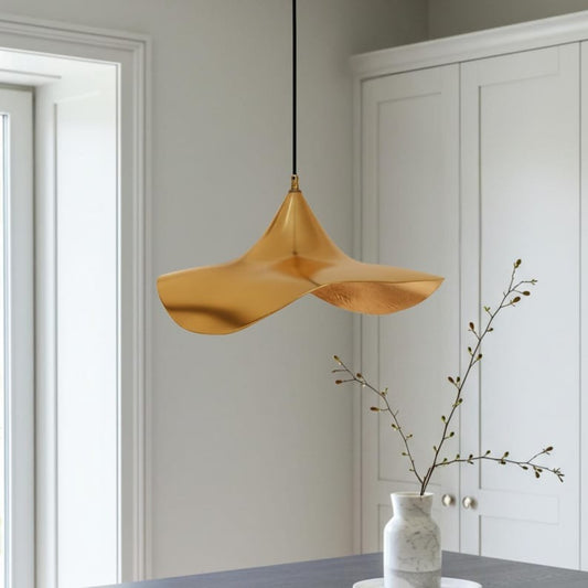 Sculptural Brass Wave Pendant Light – Modern Organic Kitchen Island Chandelier in Brushed Gold
