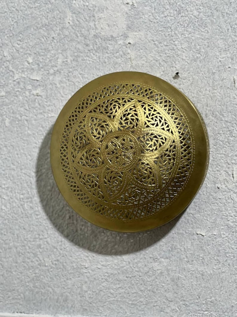 Handmade Moroccan Brass Wall Sconce – Round Black Mandala Cutout Light with Geometric Pattern for Boho Wall Décor, Bedroom, Hallway & Living Room