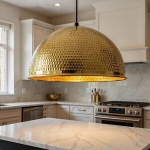 Large Hammered Brass Dome Pendant Light, Handmade Moroccan Gold Brass Kitchen Island Chandelier, Oversized Rustic Farmhouse Hanging Ceiling Light Fixture