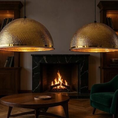 Large Hammered Brass Dome Pendant Light, Handmade Moroccan Gold Brass Kitchen Island Chandelier, Oversized Rustic Farmhouse Hanging Ceiling Light Fixture
