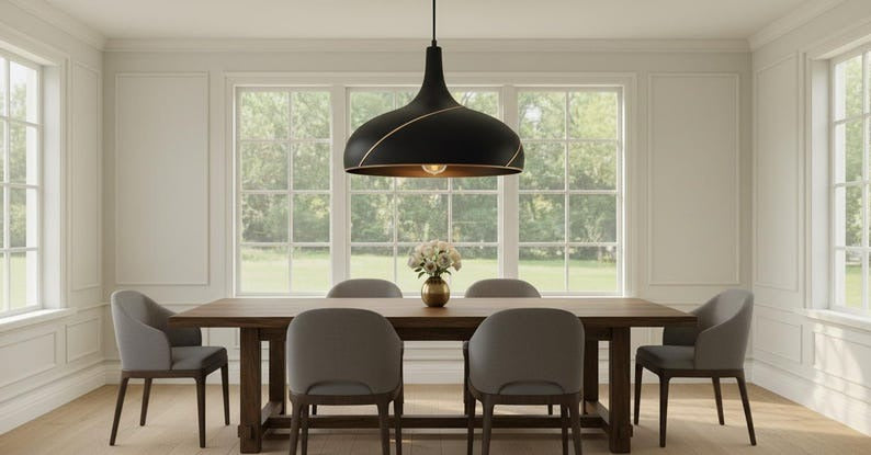 Modern Black Brass Pendant Light, Handmade Hammered Brass Hanging Lamp, Minimalist Kitchen Island Pendant, Contemporary Brass Ceiling Light Fixture, Luxury Dining Room Lighting
