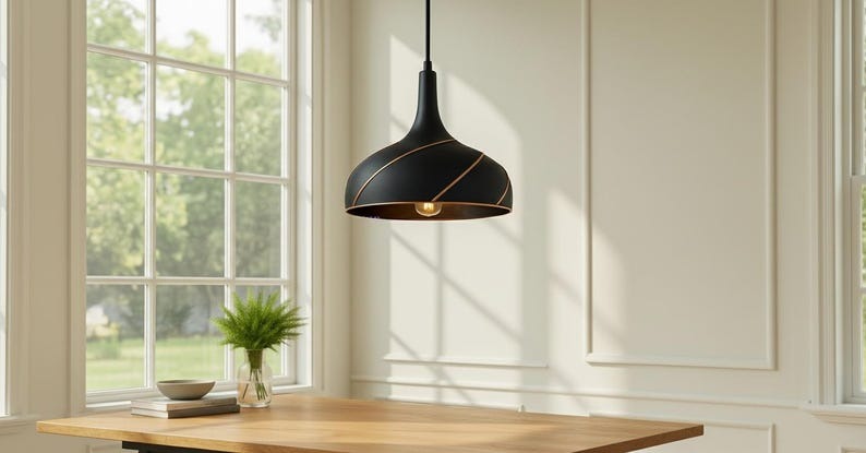 Modern Black Brass Pendant Light, Handmade Hammered Brass Hanging Lamp, Minimalist Kitchen Island Pendant, Contemporary Brass Ceiling Light Fixture, Luxury Dining Room Lighting