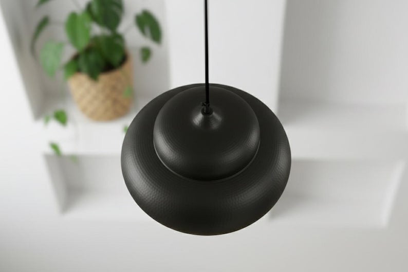 Handmade Moroccan Brass Pendant Light – Matte Black Tiered Dome Hanging Lamp with Warm Gold Interior, Modern Boho Ceiling Light for Kitchen Island, Dining Room, Bedroom & Living Room