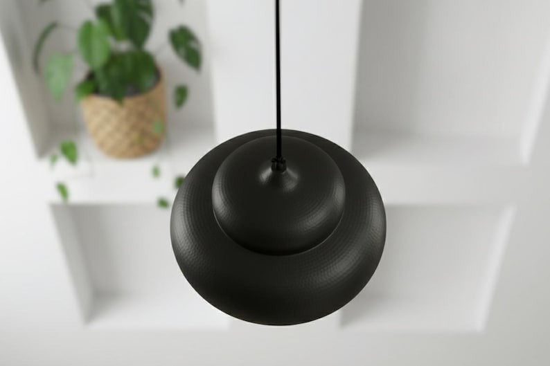 Handmade Moroccan Brass Pendant Light – Matte Black Tiered Dome Hanging Lamp with Warm Gold Interior, Modern Boho Ceiling Light for Kitchen Island, Dining Room, Bedroom & Living Room