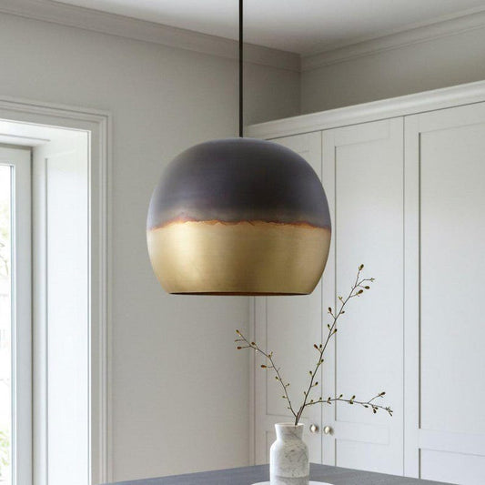 Two-Tone Brass Dome Pendant Light – Matte Black and Gold Modern Kitchen Island Chandelier