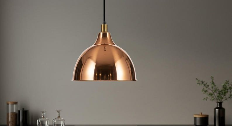 Polished Copper Dome Pendant Light, Handmade Moroccan Copper Kitchen Island Chandelier, Rose Copper Hanging Lamp, Modern Rustic Farmhouse Ceiling Light Fixture