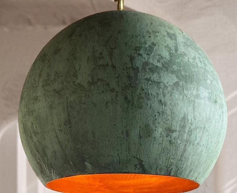 Green Patina Copper Globe Pendant Light, Handmade Moroccan Round Copper Chandelier, Verdigris Kitchen Island Hanging Lamp, Rustic Boho Farmhouse Ceiling Light Fixture